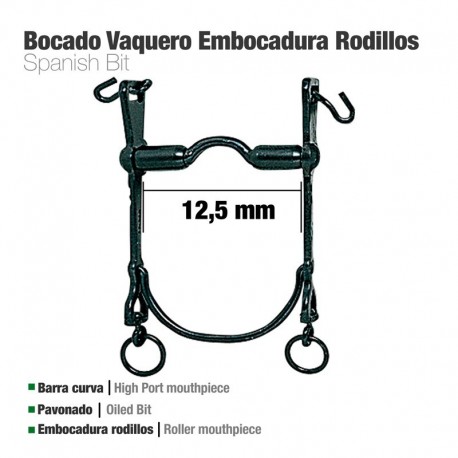 Bocado vaquero barra curva embocadura rodillos