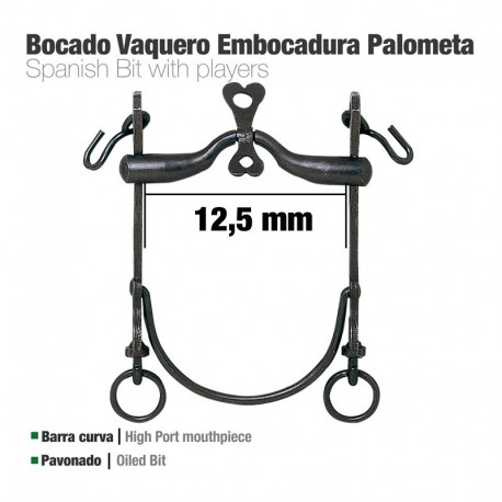 Bocado vaquero barra curva embocadura palometa