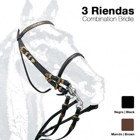 Cabezada montar cuero 3-riendas